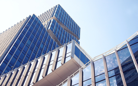 Exterior view of a glass-clad data center building
